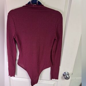 SHEIN Burgundy Ribbed Sweater Bodysuit